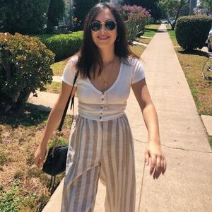 Linen Striped Beige and White Women's Culottes